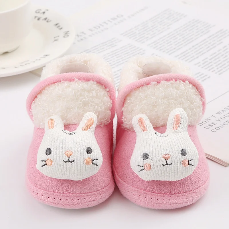 Winter Soft-soled Baby Shoes with Cotton Padding and Plush Cartoon Decoration - Cute and Snuggly Snow Boots for Toddlers 0-18M