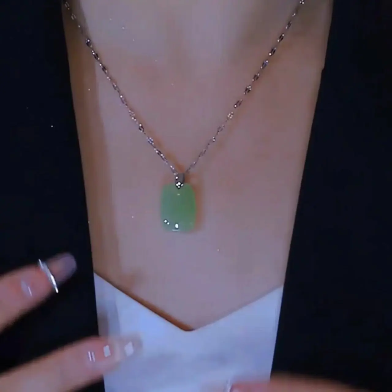 Emerald green geometric pendant necklace for women crafted from copper alloy with 925 silver charm and electroplated finish — li
