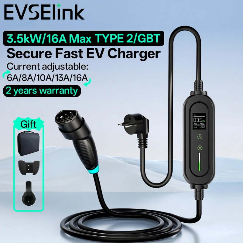 

EVSELink AC home Portable Ev charger type2 GBT 3.5kW 16A 1Phase 3.5M 5M carregador electric car charger