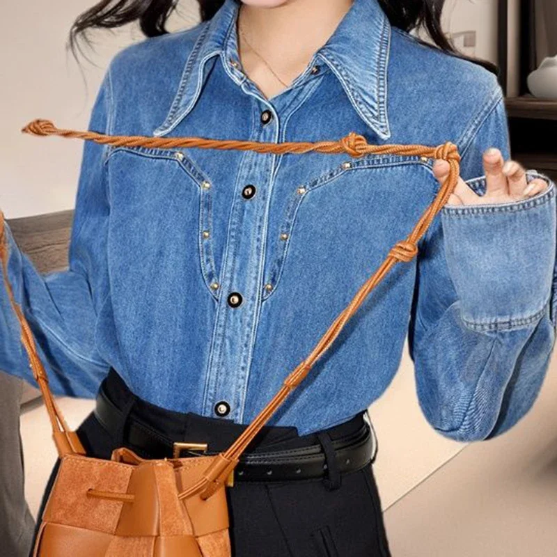 

Korean retro denim long-sleeved shirt women's early autumn new fashion design relaxed leisure niche long-sleeved shirt coat