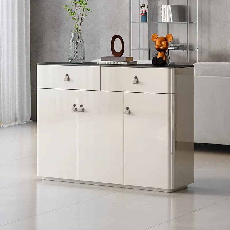 Light luxury solid wood home shoe cabinet, glossy lacquer, entryway door