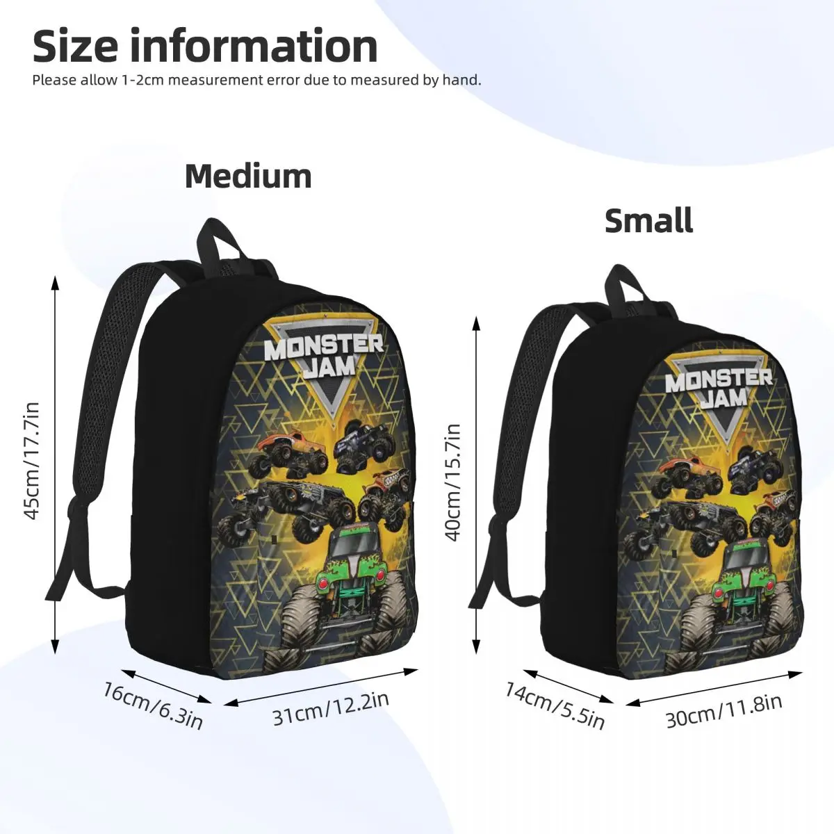 Monster Jam My Life Cool Backpack Sports High School Work Monster Trucks Grave Digger Daypack for Men Women Laptop Shoulder Bag