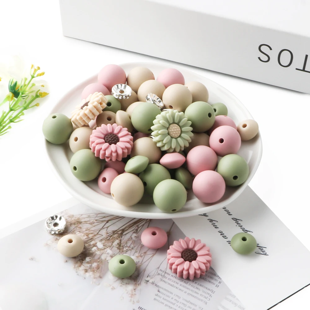 86Pcs/set Daisy Silicone Beads Kits Silicone Round Bead Lentil Loose Bead For Bracelet Necklace Jewelry Handmade Accessories