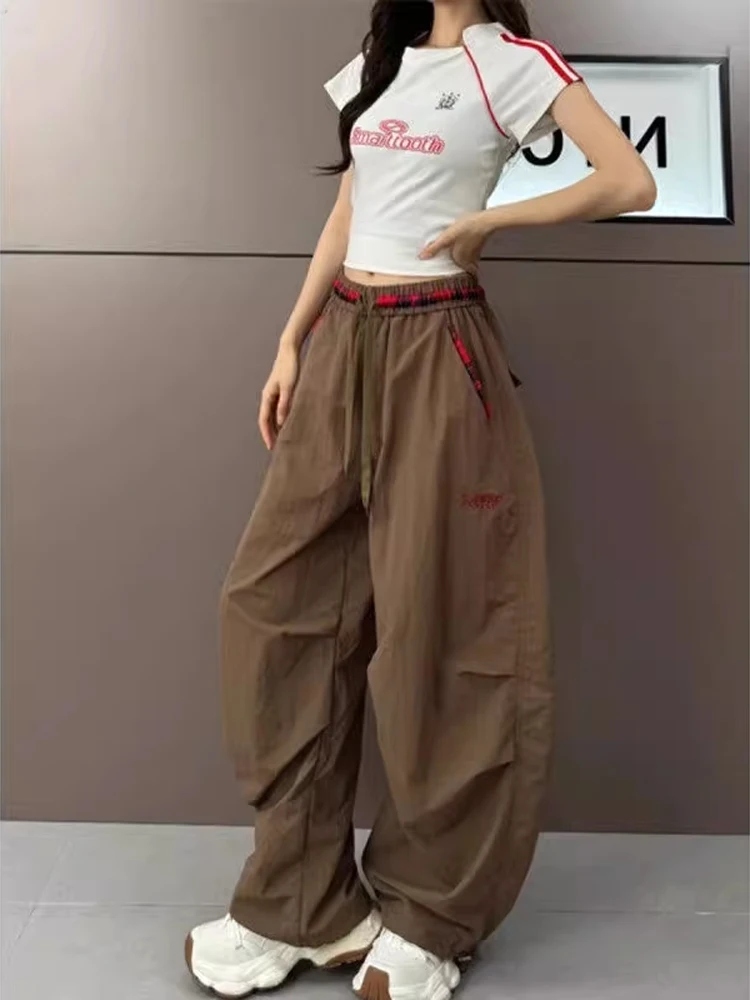 

Ice Silk Wide Leg Pants Men's Summer New Color Blo Plaid Waist Design Loose Straight Casual Pants Faionable Breathable
