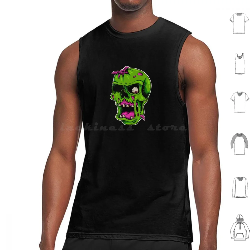 Face Zombie Tank Tops Print Cotton Zombie Spooky Hallowen Face Green