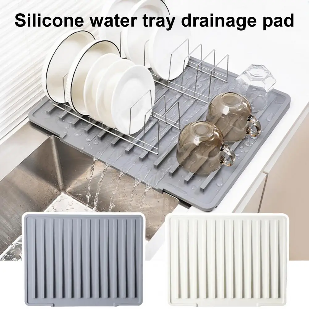 Non-slip Sink Mat Silicone Sink Drain Mat Non-slip Heat Resistant Cutlery Holder Flexible Thick Dish Drying Mat with Slope