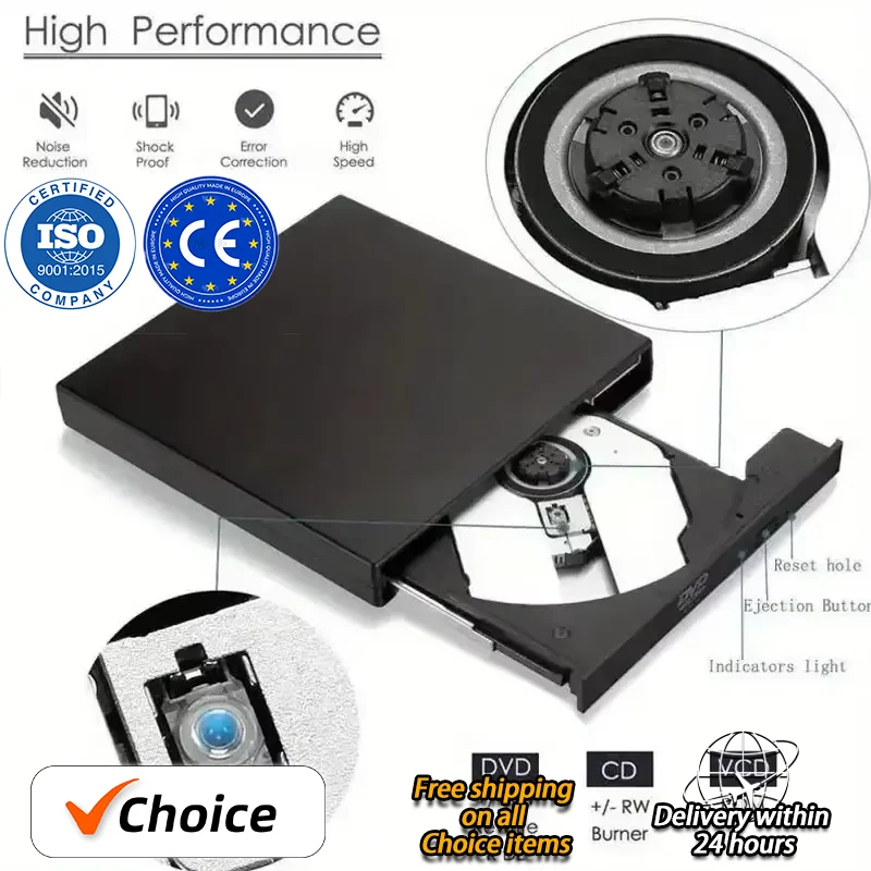 2024 Hot External CD DVD Drive, USB 2.0 Slim Protectable External CD-RW Drive DVD-ROM Burner Player for Laptops Desktop PCs