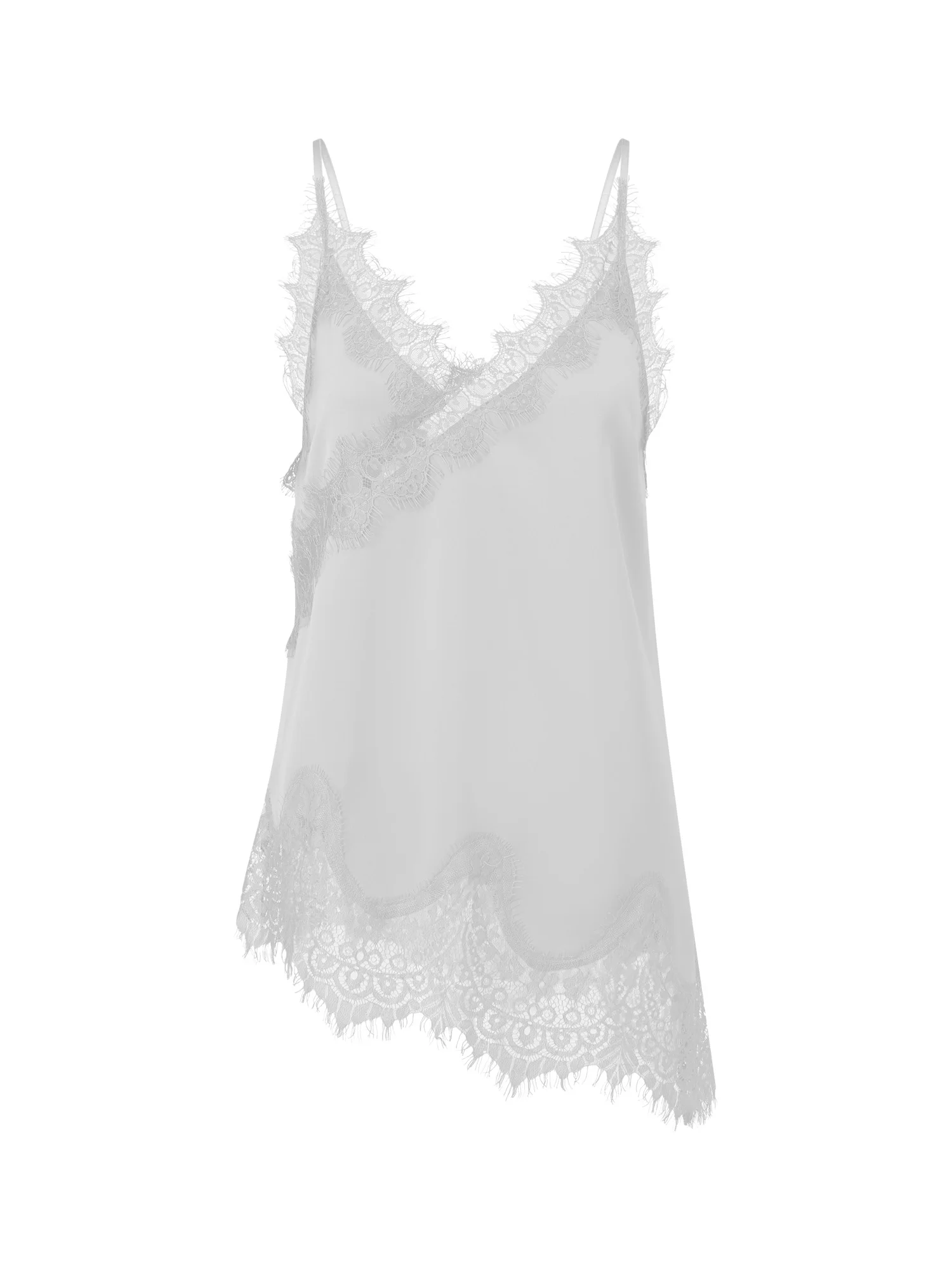Women Long Satin Camisole Summer Spaghetti Strap Scalloped Hem Lace Trim Tank Tops