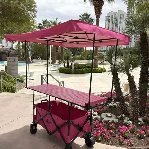 Large 167*60 Table  Large Table  Foldable Mobile Awning Stall Cart Six-Pole Extendable for Outdoor Camping