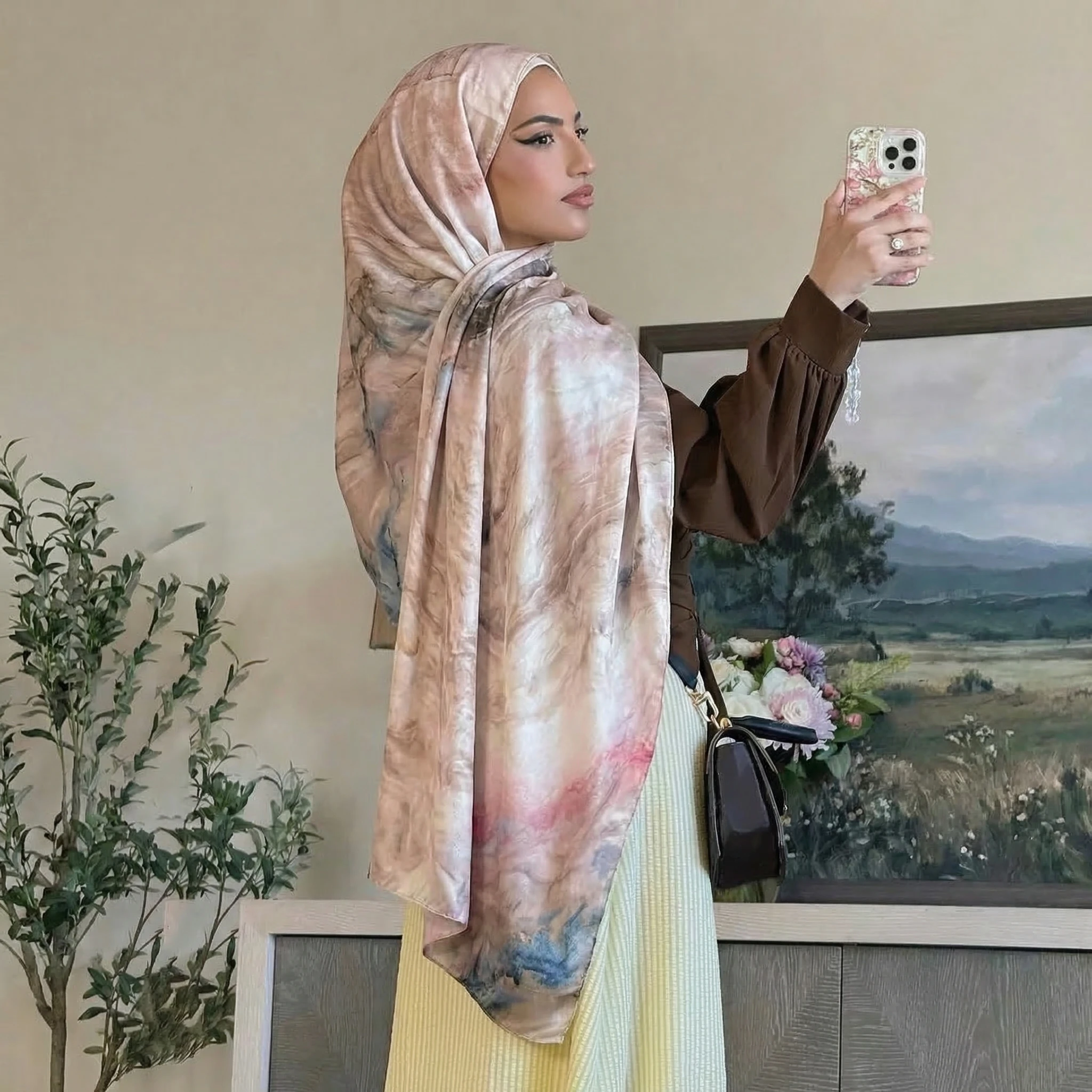 New Women's Watercolor Hijab Scarf Bandana Headband Vintage Luxury Beach 180cm Long Handkerchief Bohemia Muslim Accessories