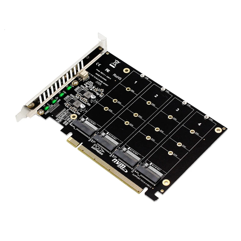 NEUER NVME-Erweiterungskartenadapter 4x 64 Gbit/s M.2 NVME SSD M Key PCI-E Split Card Riser PCI Express 4.0 X16 auf 4 Port NVME Raid-Karte