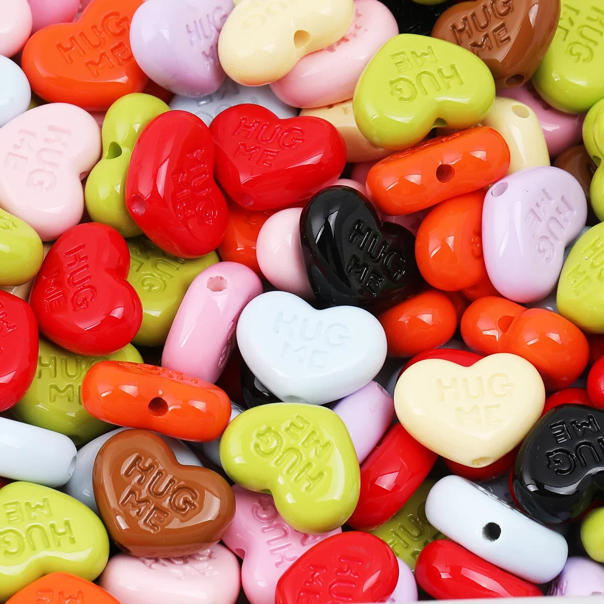 8pcs/16pcs Random Color Acrylic Beads,22*17mm Hug Me Embossed Heart Spacer Beads for DIY Handmade Jewelry Making Supplies