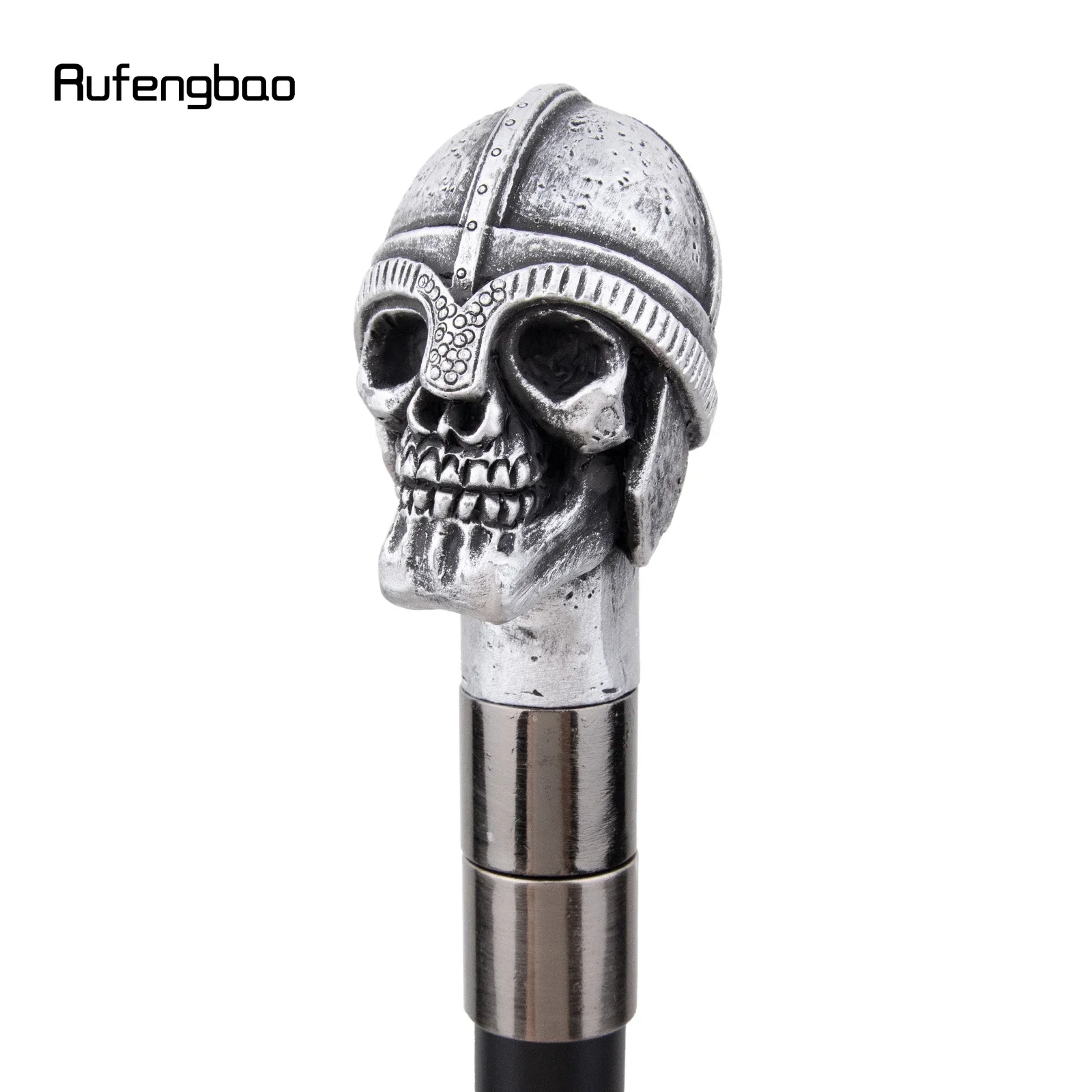 Silver Resin Helmet Skull Head Walking Cane Fashion Decorative Steel Stick Gentleman Elegant Cosplay Cane Knob Crosier 94cm