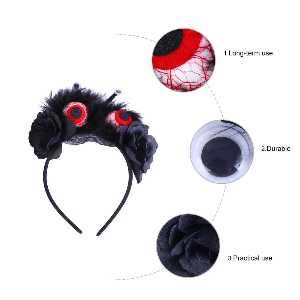 

2Pcs Halloween Eyeball Hairband Rose Headband Creative Costume Hair Hoop Party Props Decoration for Christmas Carnival