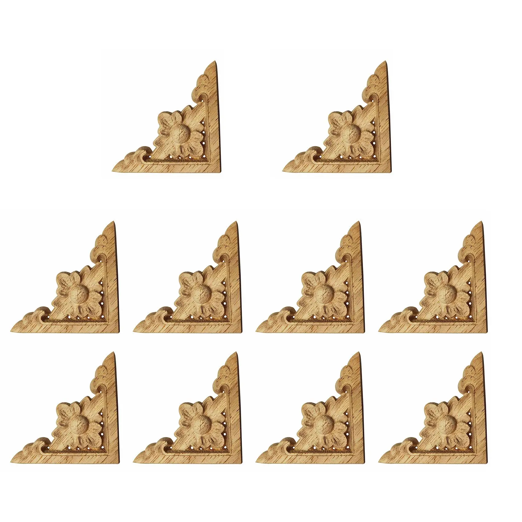 A67M-10Pcs Carved Unpainted European Wood Furniture Window Corner Wood Applique Onlay Wood Figurines Ornamental