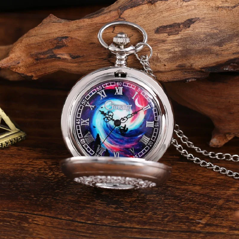 12 Types New Fashion Silver Starry Sky Hollow Retro Pocket Watch Creative Gift Necklace Clock Chain Watches Birthday Gifts