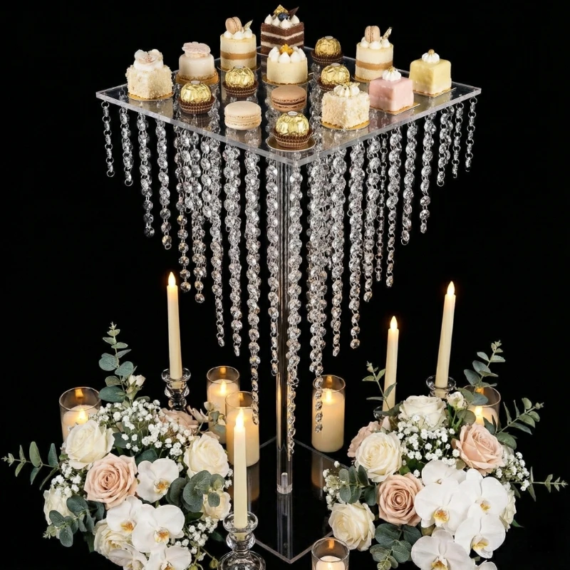 4pcs Acrylic Wedding Centerpiece Banquet Flower Holder Crystal Table Centerpieces Pillar Road Leads Party Vase Diy Decoration