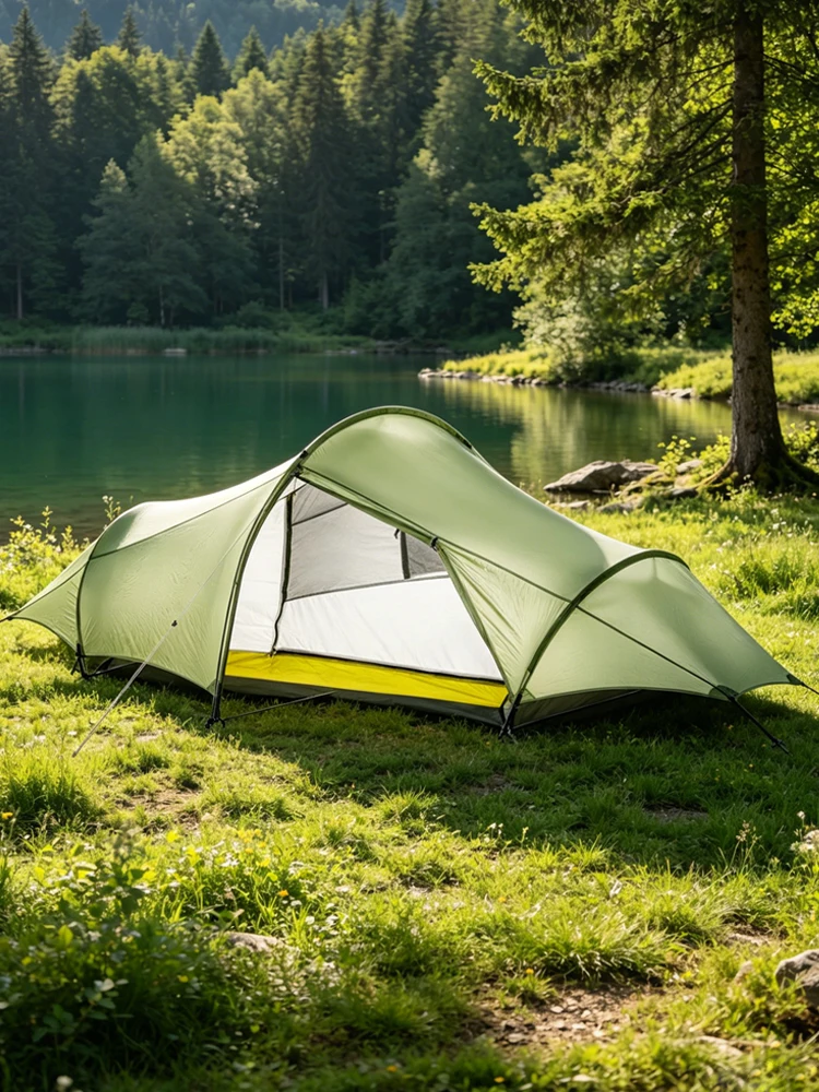 1 Person 4 Seasons Tent Outdoor Camping Large Space Tent 20D Nylon Double-sided Silicone Travelling Backpacking Rainproof Tent