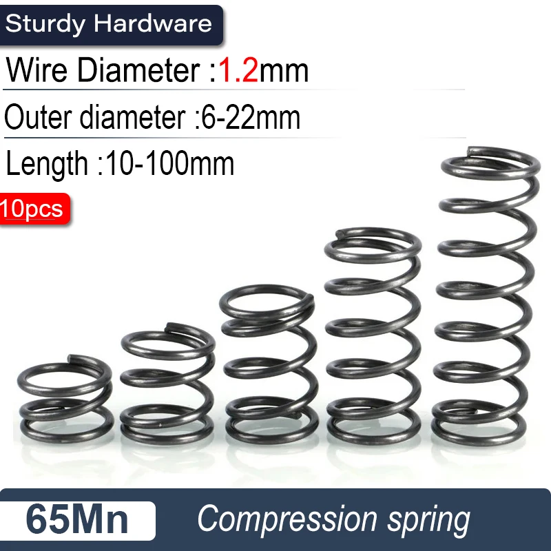 65Mn Compression Spring Wire Diameter 1.2mm, Outer Diameter 6-22mm Return Spring Pressure Spring High Strength