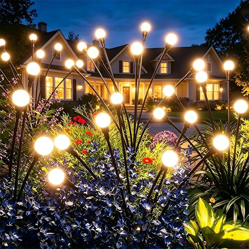 6/8/10LED Solar Firefly Stake Lights 2 Modes IP65 Waterproof Outdoor Garden Lawn Pathway Patios Holiday Christmas Party Decor