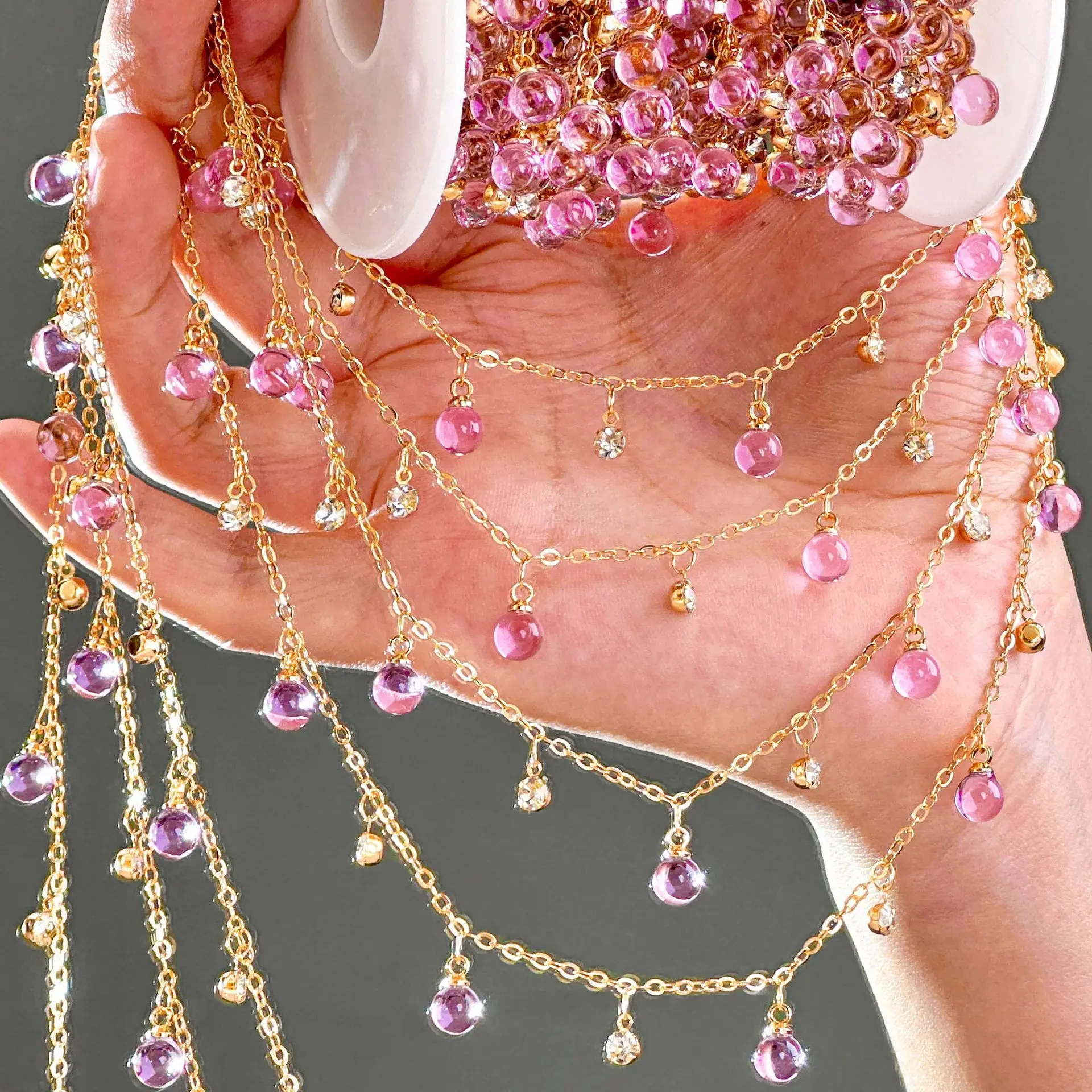 0,5m/1m Klare Kristall-Rundkugel-Perlenkette DIY Halsketten Armband Kopfschmuck Schmuck Kleidung Heim Handwerk Zubehör – Detail 6