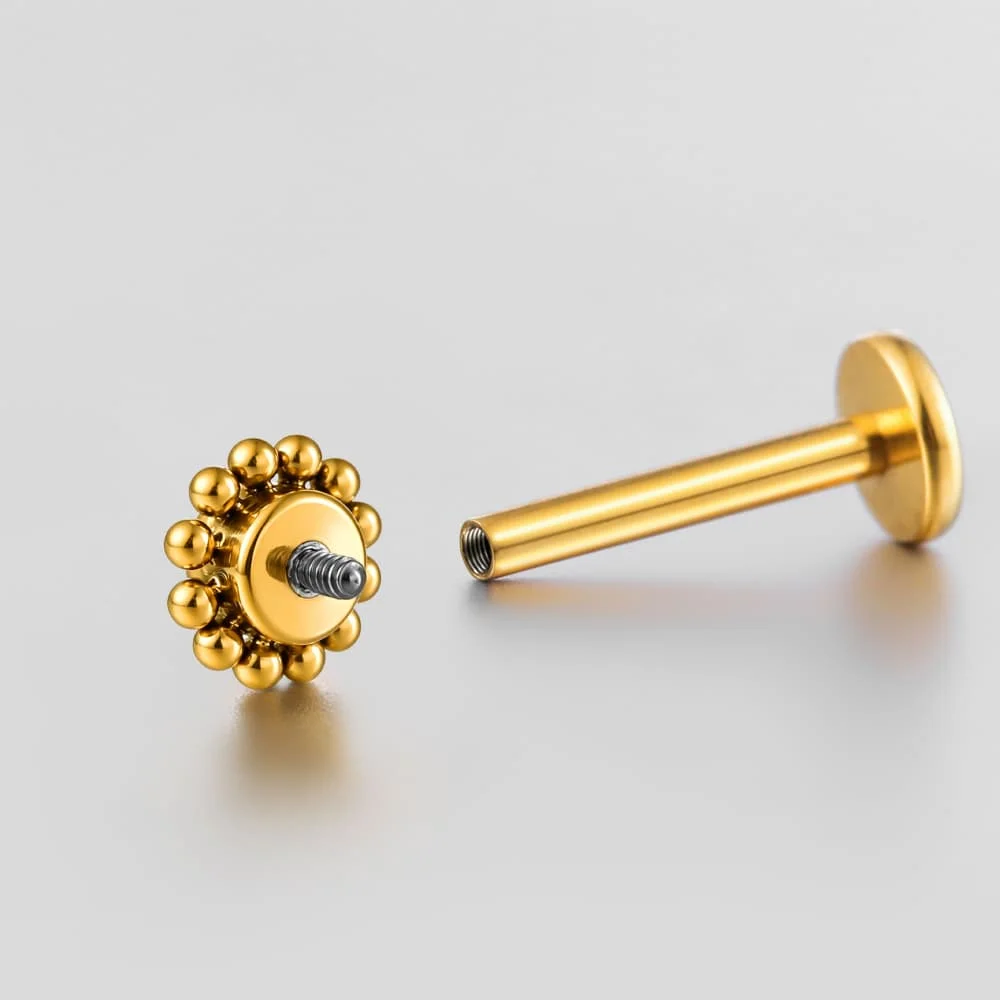 Casvort 1 Stück ASTM F136 Titan Runder Sonnenstrahl-Lippenring mit Innengewinde, flacher Rückseite, Labret, klare Regenbogen-Zirkonia-Knorpel-Ohrstecker – Detail 8