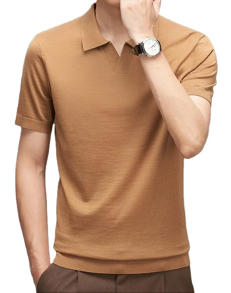 New style men wool cashmere T-shirt polo short sleeves without button