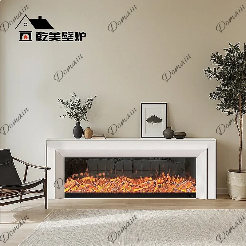 BJ French Fireplace TV Stand Electric Fireplace Heater Simulated Flame Simple Cream Style Living Room Cabinet