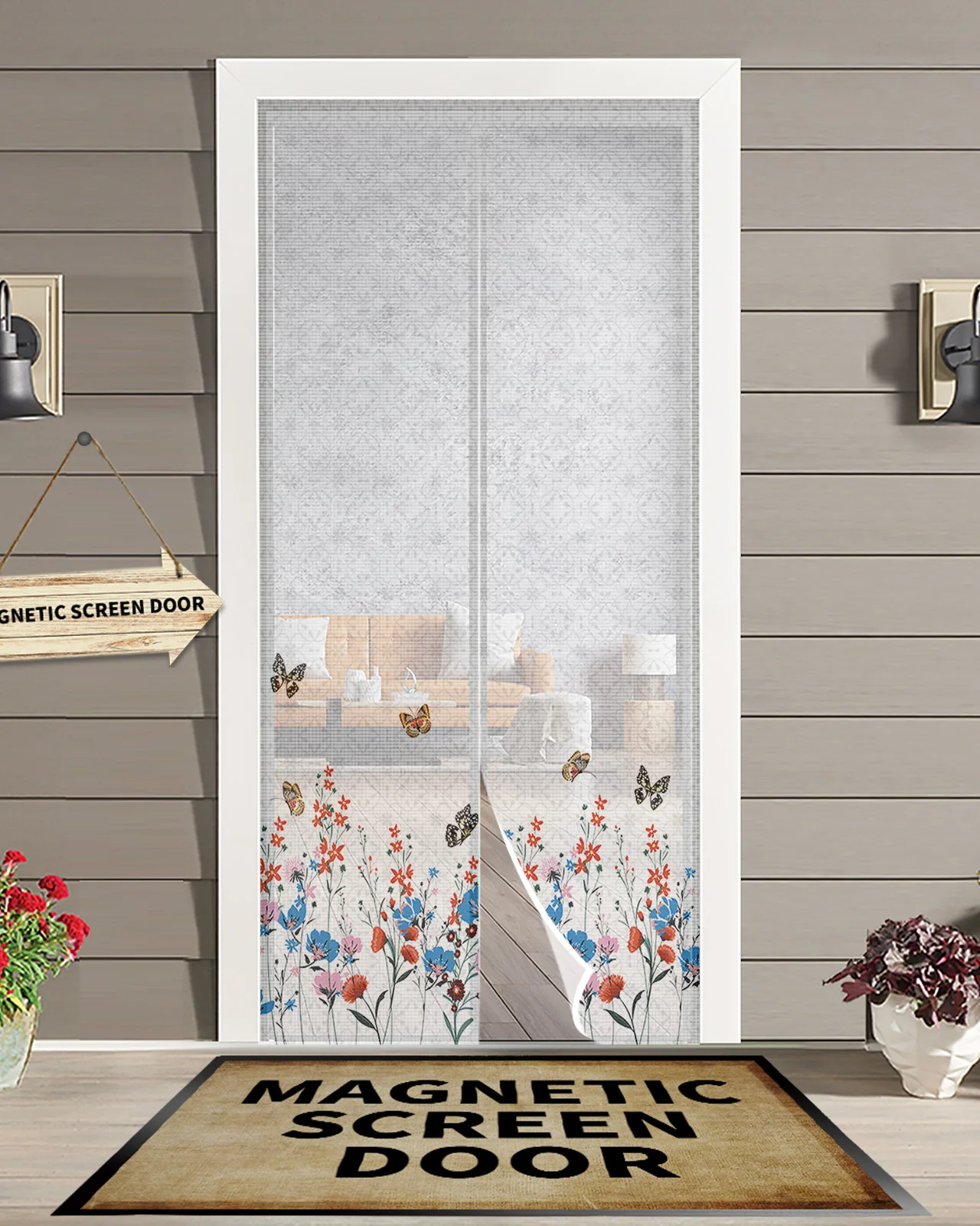 Spring Flowers Butterfly Retro Kitchen Curtain Magnetic Mosquito Net Curtains Summer Bedroom Anti Insect Door Curtain