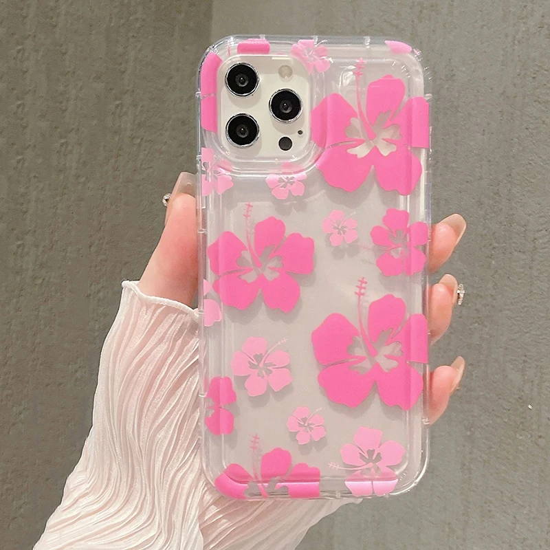 Pink Flower Clear Phone Case for Samsung Galaxy S24 S23 S22 S21 Ultra Plus S20FE A73 A72 A55 A54 A53 A52 A51 A15 A14 4G 5G Cover