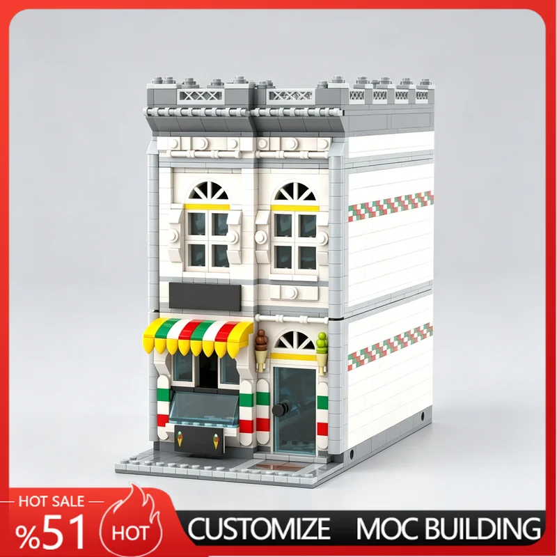 2365 Parts Ice Cream Shop Modular City Building Blocks Street View Model Customize Creative DIY Educational Assembly Toy Gifts