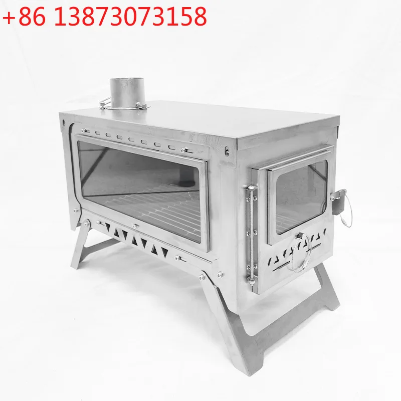 

Titanium double-sided glass insert folding portable wood stove camping heating barbecue stove