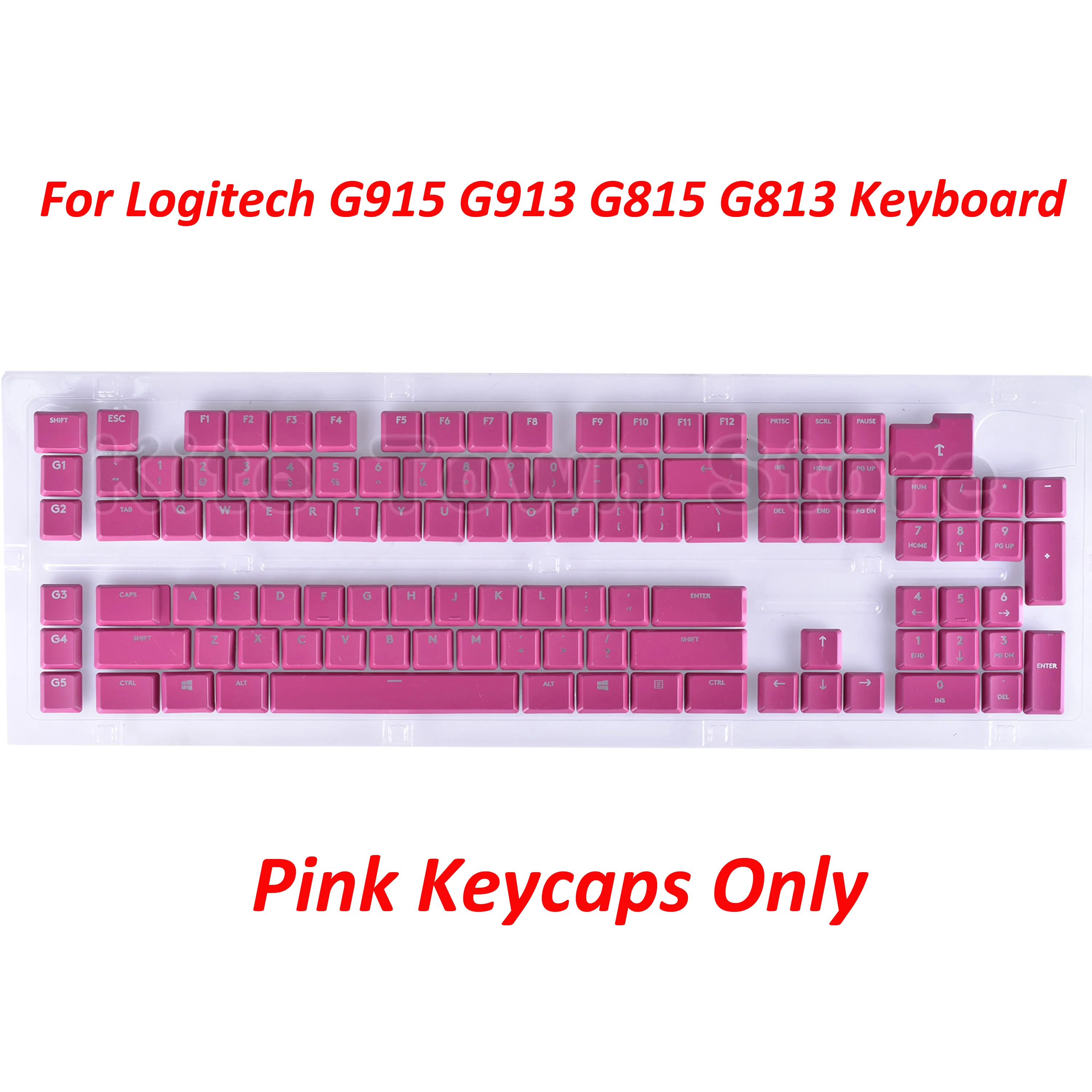 

A full set G915 109pcs + 2pcs Key Caps for Logitech G813 G913 G815 G915 Wireless Keyboard US / UK Version Pink Color