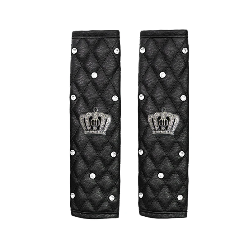 

PU Leather Car Seat Belt Cover Shoulder Seat Belt Pad Rhinestones Crown 2 PCS Adults Youth