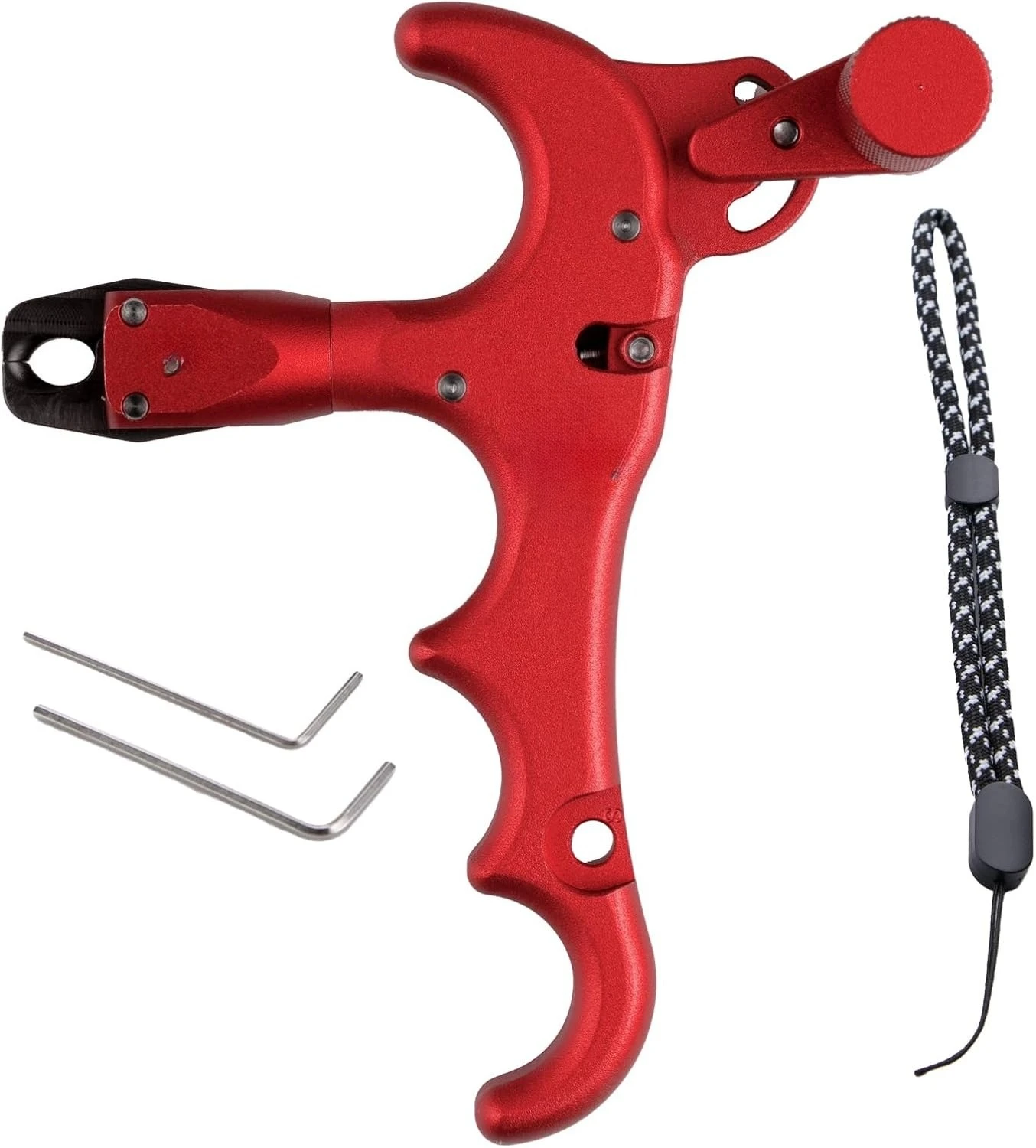 コンパウンドボウ用ボウリリース、4フィンガーアーチェリーリリーストリガー、360度回転-°-回転式サムリリースアシスト具