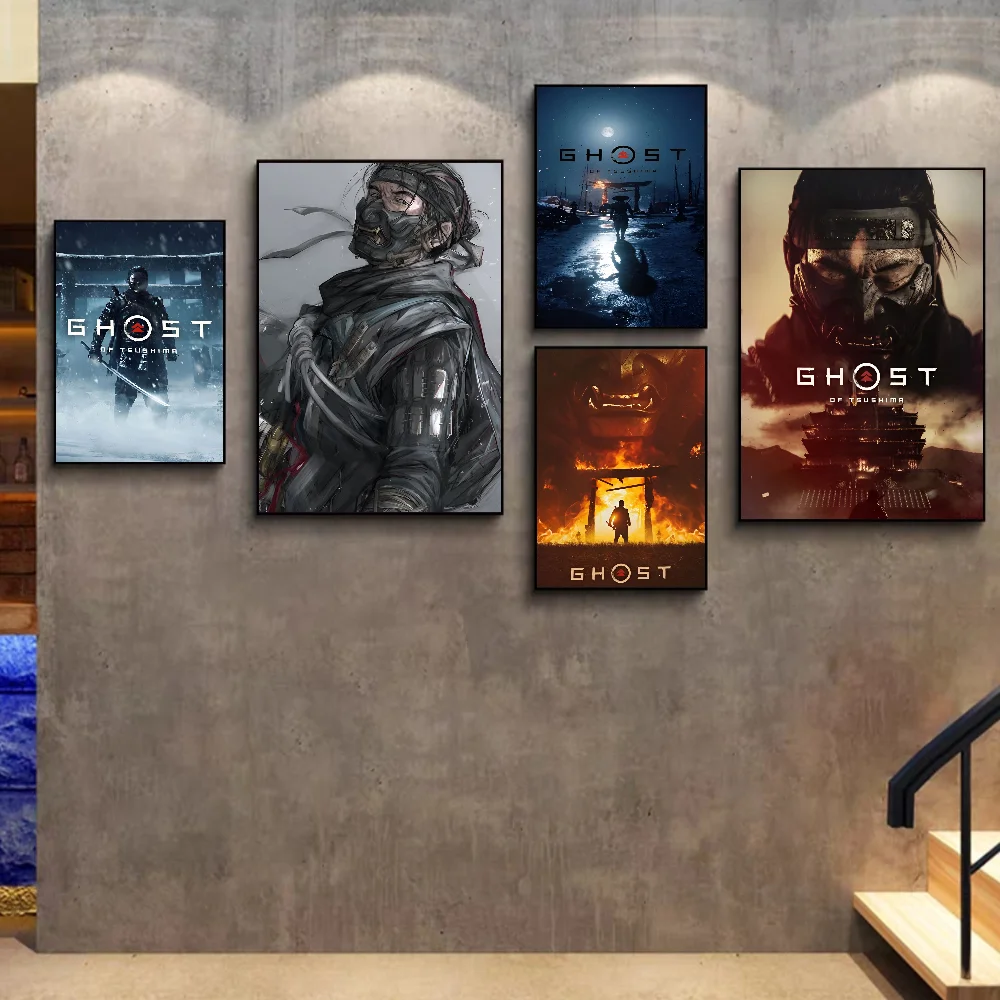 Ghost of Tsushima Game Self-adhesive Art Poster Whitepaper Sticker DIY Room Bar Cafe Wall Decor