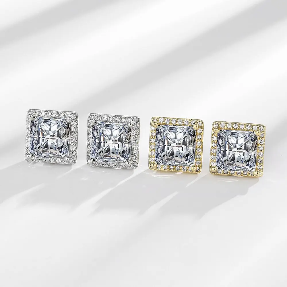 Stylish and Luxurious 925 Sterling Silver Sugar Cube Zircon Simple and Low-key Small Stud Earrings