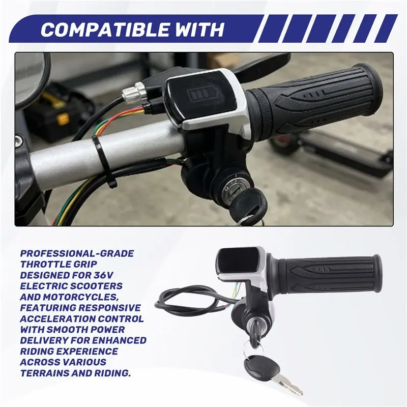 Power Indicator With Key Lock Throttle Grip For 36V For Electric Scooters For Electric Bikes Motorcycles-A25R