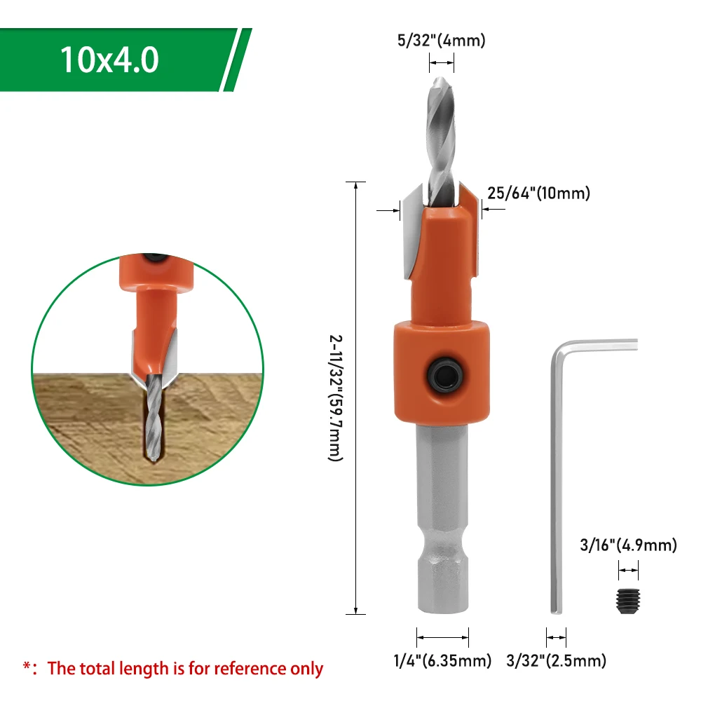 LAVIE 1 Stück 8 mm und 10 mm Senkbohrer mit Sechskantschaft, Fasenwerkzeug für die Holzbearbeitung, 1/4 Zoll Sechskantantrieb für Holz, MDF, Weichholz, CH339D – Detail 17