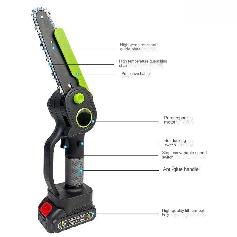 Scie à chaîne électrique sans balais au lithium aste, scie à main pour l'exploitation forestière, 6 po