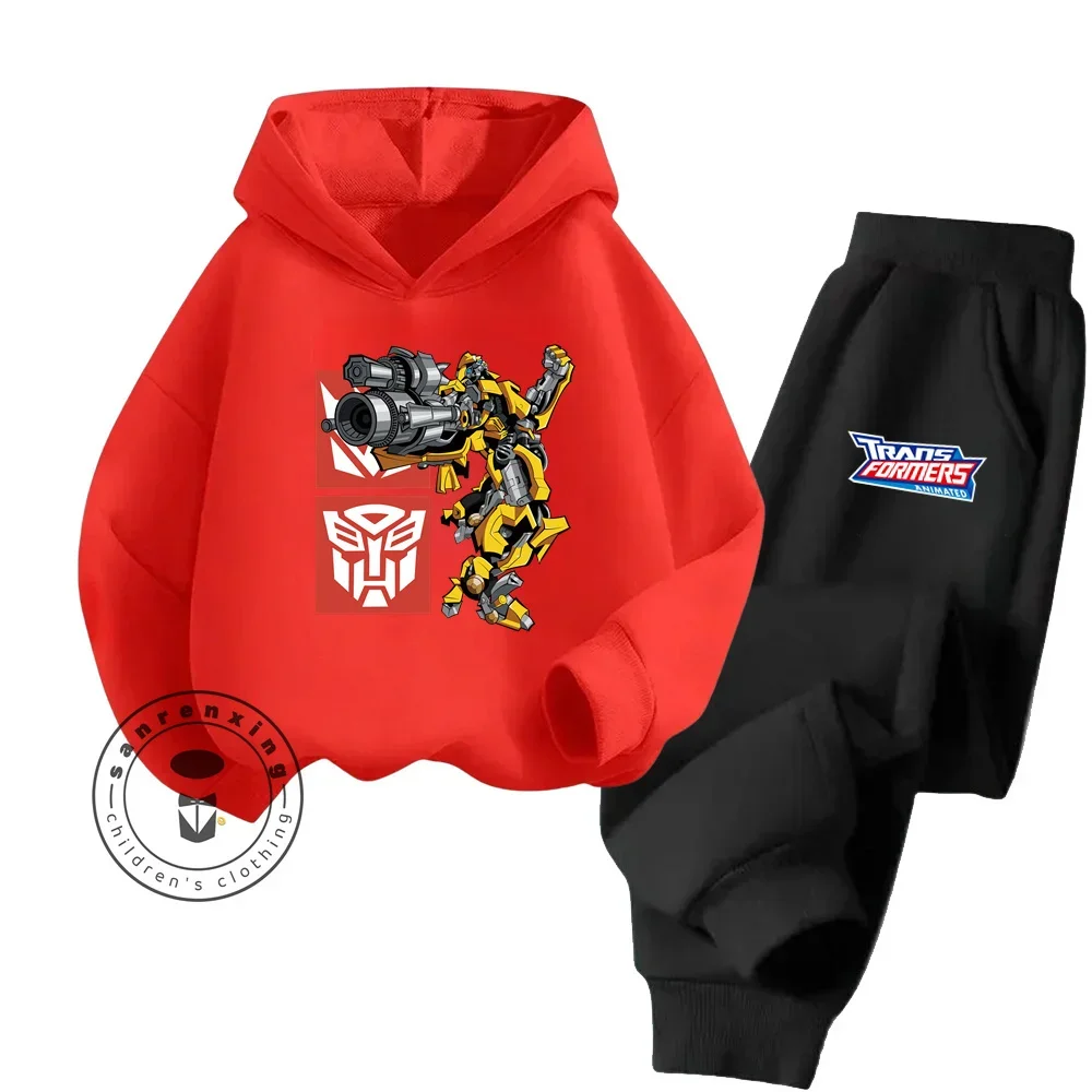 New Cartoon Transformers Spring Fall 3-14 Years Old Boys and Girls Cotton Hoodie Set Fashion Simple Hip Hop Kids Hoodie + Pants