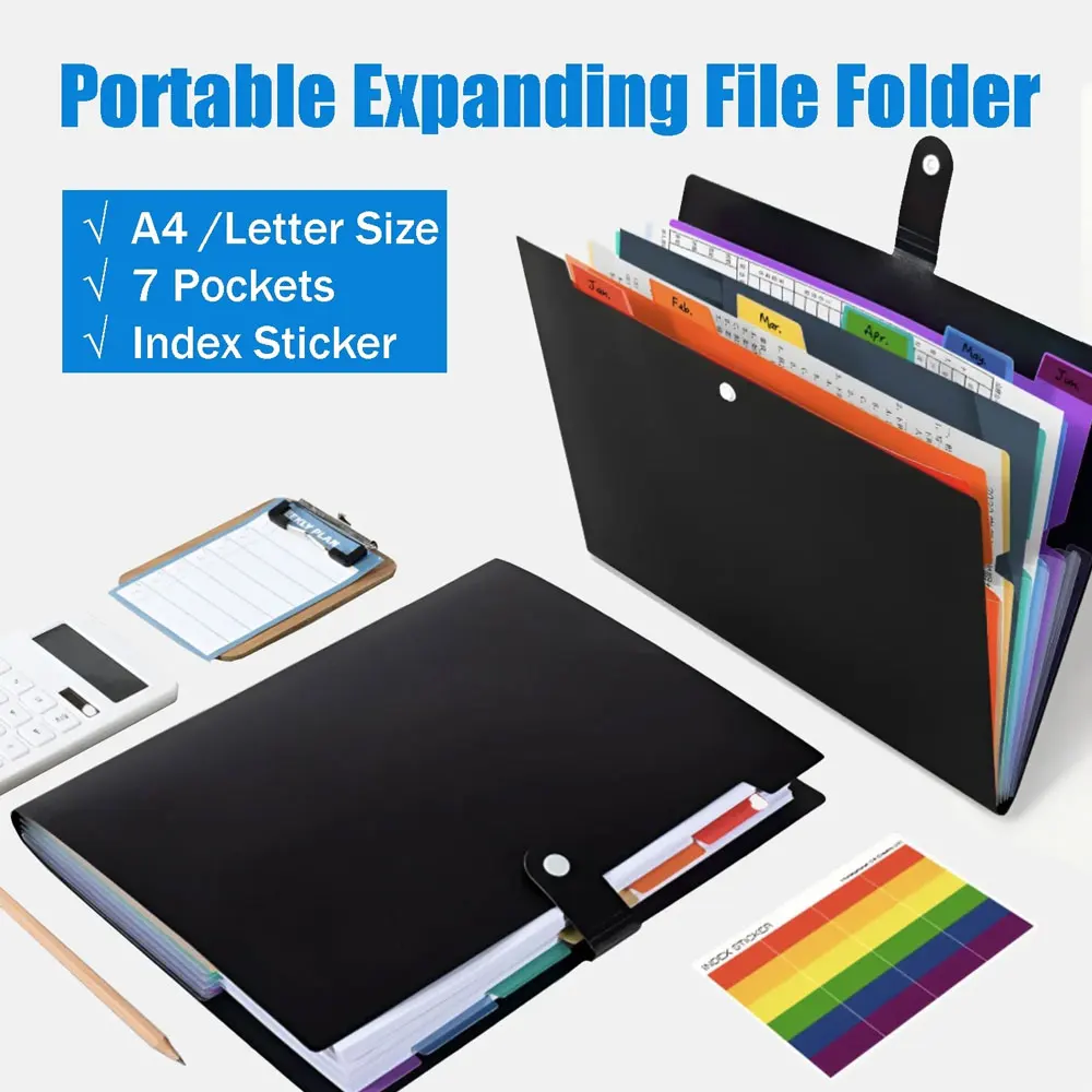 1pc 7-pocket colorful expandable document bag, A4 accordion-style document bag, plastic material, document storage bag image 4