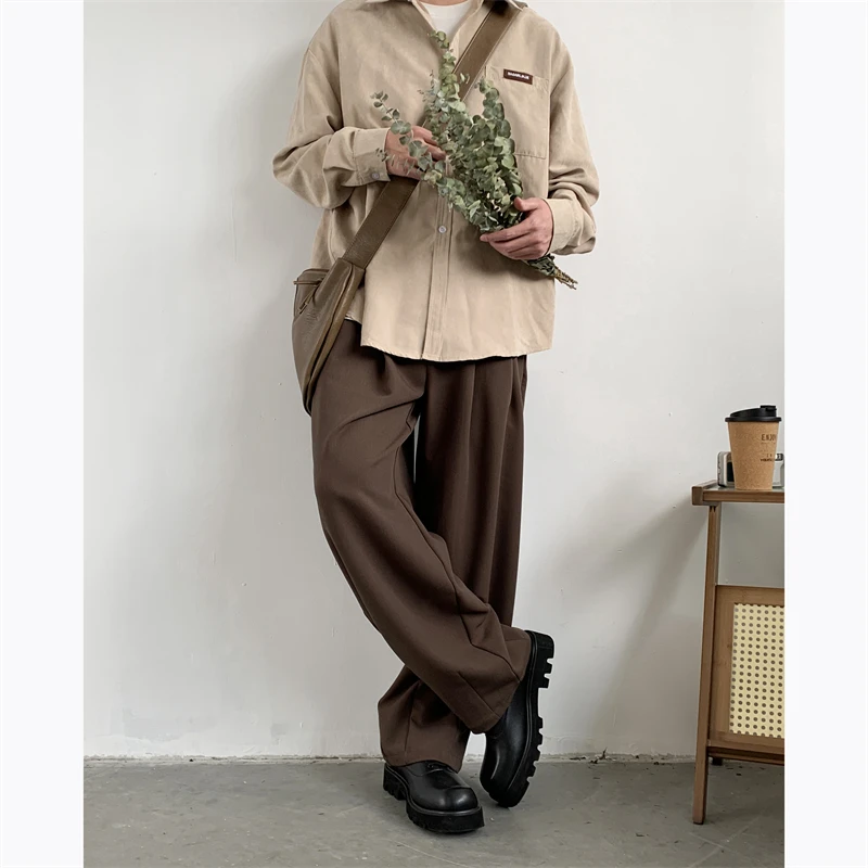 

American Retro Wide Leg Men's Casual Pants Spring Autumn Loose Fit Simple Pure Color Suit Pants Youthful Vitali Sle