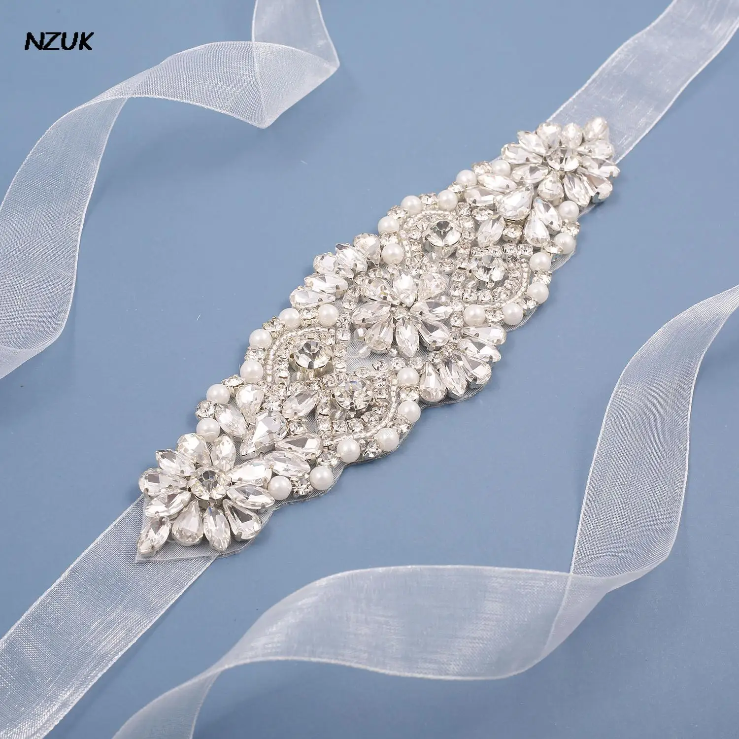 Nzuk Bruids Jurk Riem Met Zilveren Kristallen Rhinestone Applique Sash Riemen Voor Bruidsmeisje Riem Navy Wedding Diamond Riem