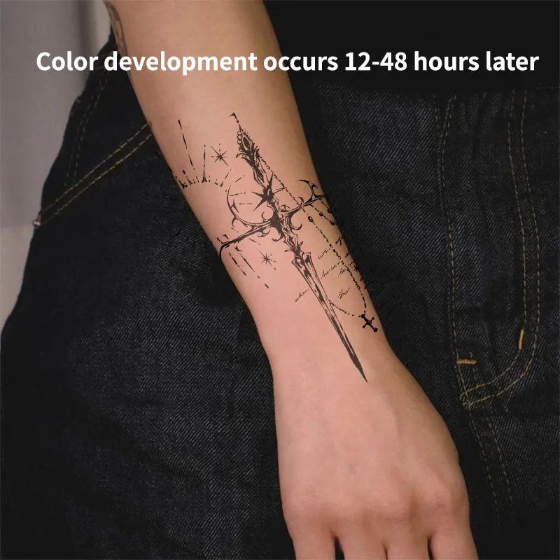 الوشم المؤقت الرجعية الأمريكية السيف الطويل عصير الأعشاب الوشم ملصق الوشم وهمية للنساء الرجال ملصقات مقاومة للماء Tatuaje الفن