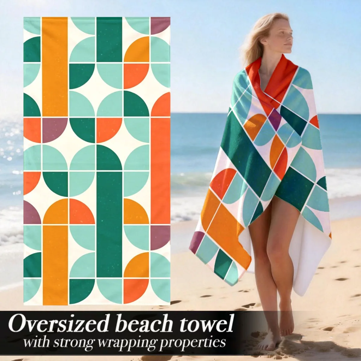 Retro Geometric Oversized Beach Towel Patterned Sunscreen And Windproof Suitable For Swimming Pool Camping Travel Blanket