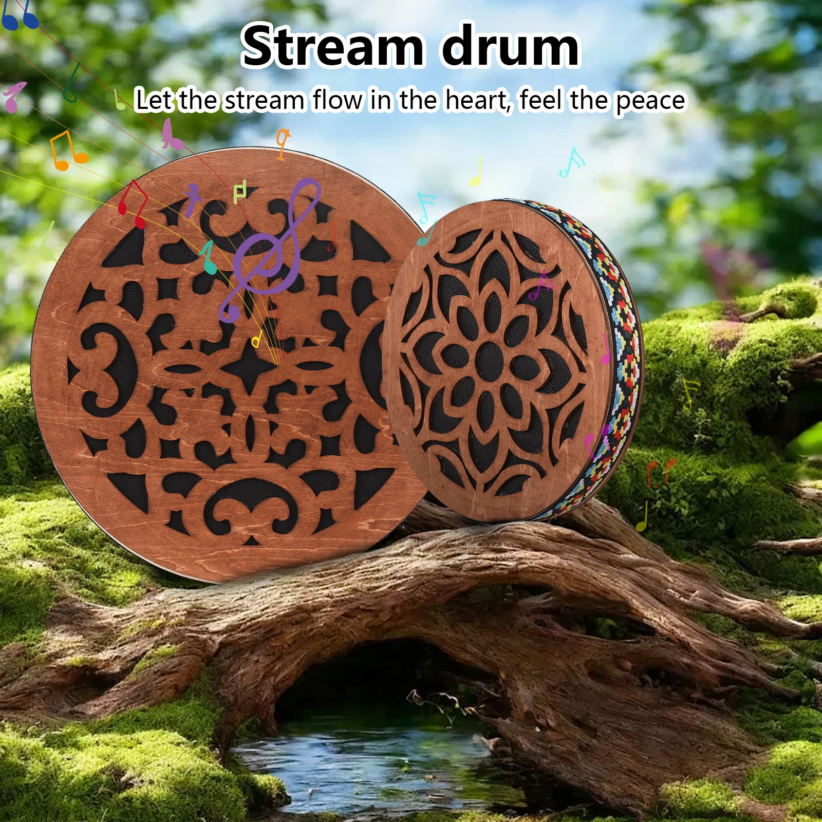 8-inch/12-inch Ocean Drum Ethnic Percussion Instrument Onomatopoeic Music Portable Hand Drum Instrument Sound Therapy Relaxing