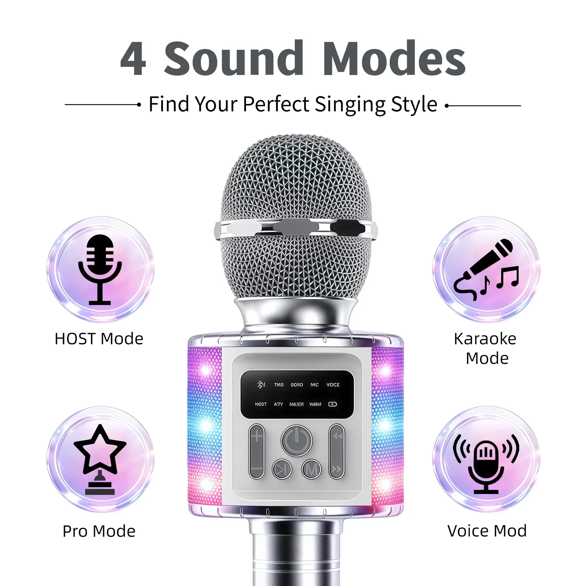 TWS Dual Wireless Karaoke Microphone with Speaker, RGB Lights, 5W, Voice Changer, Bluetooth Duet Singing Mic for Party Home KTV Adults Kids - view 4