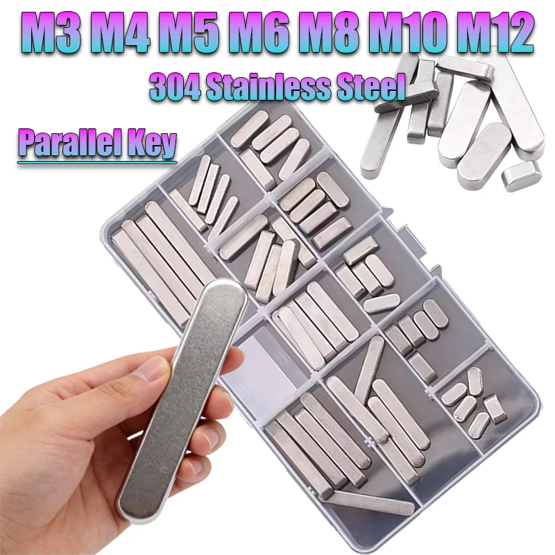 

Набор параллельных шпонок (1 коробка) M3 M4 M5 M6 M8 M10 M12 из нержавеющей стали 304 (A2) с круглым концом для приводных валов, комплект фурнитуры