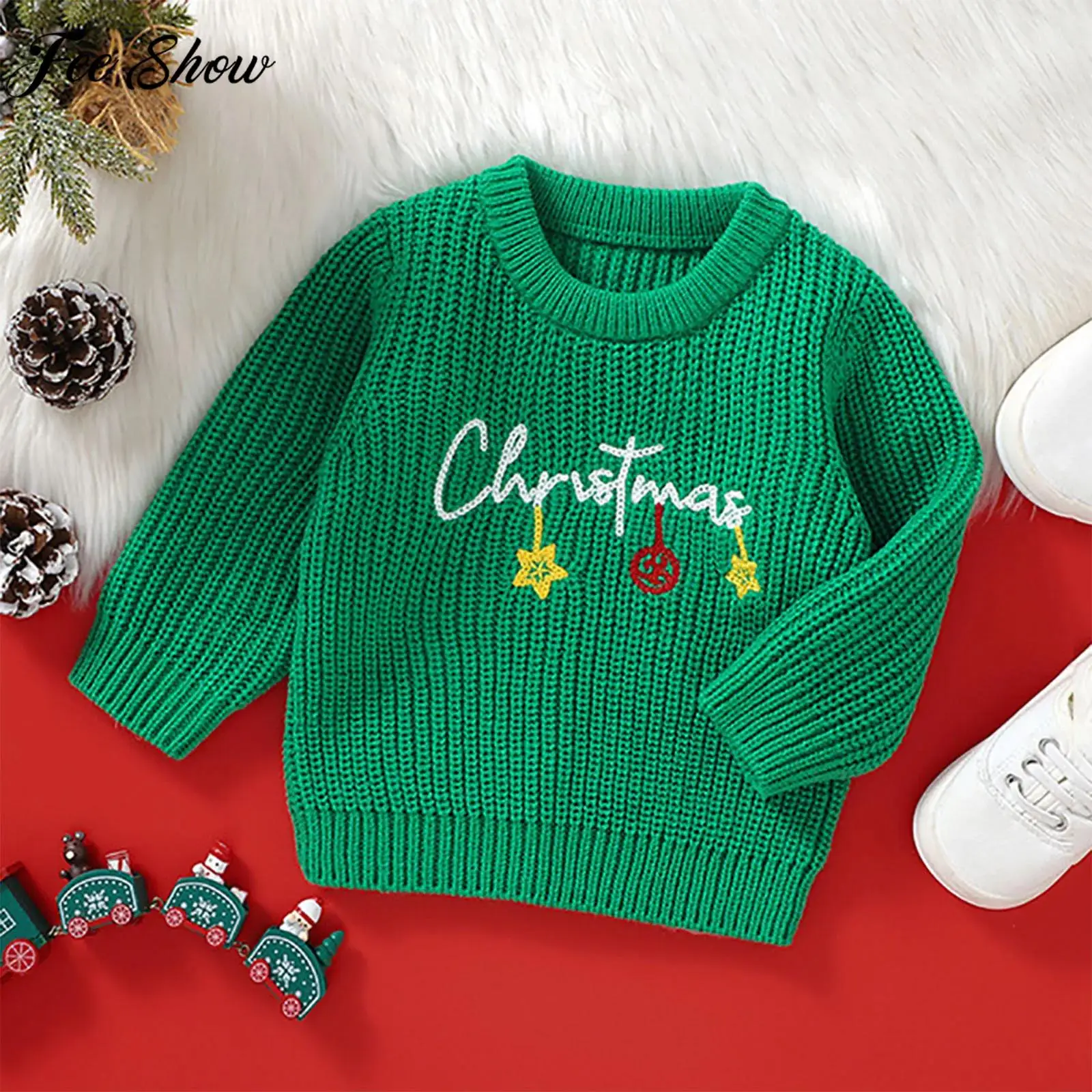 

Baby Christmas Jumper Toddler Boys Girls Xmas Sweater Autumn Winter Long Sleeve Round Neck Letter Casual Knitted Pullover Tops